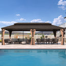 PURPLE LEAF Outdoor Hardtop Gazebo for Garden Bronze Double Roof Aluminum Frame Pavilion with Reinforcement Support Rod