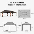 PURPLE LEAF Outdoor Hardtop Gazebo for Garden Bronze Double Roof Aluminum Frame Pavilion