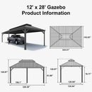 PURPLE LEAF Outdoor Metal Carport with Grey Steel Roof and Aluminum Frame Protective Shelter