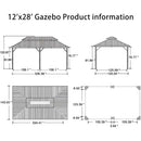 PURPLE LEAF Patio Gazebo for Backyard Grey Hardtop Galvanized Steel Roof Awning with String Lights-clear