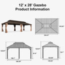PURPLE LEAF Outdoor Hardtop Gazebo for Garden Bronze Double Roof Aluminum Frame Pavilion with String Lights-clear