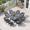 PURPLE LEAF Modern Outdoor Dining Table with 6/8/10 Seats, All-Weather Aluminum Table and Rattan Chairs with Cushions, Champagne