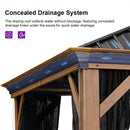 PURPLE LEAF Hardtop Gazebo for Patio Wood Grain Aluminum Frame Awning with Netting