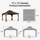 PURPLE LEAF Outdoor Hardtop Gazebo for Garden Bronze Double Roof Aluminum Frame Pavilion with String Lights-milky