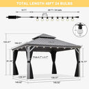 PURPLE LEAF Patio Gazebo for Pool Light Grey Hardtop Galvanized Steel Roof with String Lights-milky