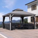 PURPLE LEAF Patio Gazebo for Pool Light Grey Hardtop Galvanized Steel Roof with Reinforcement Support Rod