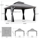 PURPLE LEAF Patio Gazebo for Pool Light Grey Hardtop Galvanized Steel Roof with Reinforcement Support Rod