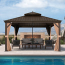 PURPLE LEAF Outdoor Hardtop Gazebo for Garden Bronze Double Roof Aluminum Frame Pavilion with Reinforcement Support Rod