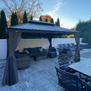 PURPLE LEAF Patio Gazebo for Backyard Grey Hardtop Galvanized Steel Roof Awning with String Lights-clear