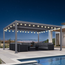 PURPLE LEAF Caesar Louvered Pergola with Yellow String Lights Patio Aluminum Pergola with Independent Adjustable Rainproof Roof Hardtop Pergola for Outdoor Deck Garden Yard
