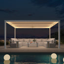 PURPLE LEAF Caesar LED Louvered Pergola with Integrated Solar Strip Lights Adjustable Aluminum Louvers Wind Resistant Pergolas for Patio Dining Deck Garden Yard White