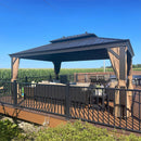 PURPLE LEAF Outdoor Hardtop Gazebo for Garden Bronze Double Roof Aluminum Frame Pavilion with Reinforcement Support Rod