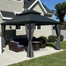 PURPLE LEAF Patio Gazebo for Backyard Grey Hardtop Galvanized Steel Roof Awning with Upgrade Curtain