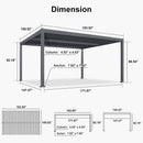 PURPLE LEAF Caesar Solar Louvered Pergola with LED Strip Lights and Control Panel Aluminum Outdoor Pergola with Adjustable Roof for Patio Deck Garden Yard Gray