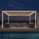 PURPLE LEAF Caesar LED Louvered Pergola with Integrated Solar Strip Lights Adjustable Aluminum Louvers Wind Resistant Pergolas for Patio Dining Deck Garden Yard White