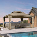 PURPLE LEAF Backyard Gazebo Champagne Hardtop Galvanized Steel Roof Awning and Upgrade Curtain