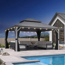 PURPLE LEAF Patio Gazebo for Pool Light Grey Hardtop Galvanized Steel Roof with String Lights-milky