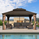 PURPLE LEAF Outdoor Hardtop Gazebo for Garden Bronze Double Roof Aluminum Frame Pavilion with Reinforcement Support Rod