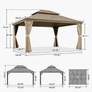 PURPLE LEAF Backyard Gazebo Champagne Hardtop Galvanized Steel Roof Awning and Upgrade Curtain with Lights-clear