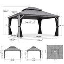 PURPLE LEAF Patio Gazebo for Pool Light Grey Hardtop Galvanized Steel Roof with Reinforcement Support Rod