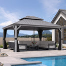 PURPLE LEAF Patio Gazebo for Pool Light Grey Hardtop Galvanized Steel Roof with Reinforcement Support Rod