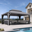 PURPLE LEAF Patio Gazebo for Pool Light Grey Hardtop Galvanized Steel Roof with Reinforcement Support Rod