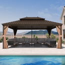 PURPLE LEAF Outdoor Hardtop Gazebo for Garden Bronze Double Roof Aluminum Frame Pavilion with Reinforcement Support Rod