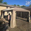 PURPLE LEAF Backyard Gazebo Champagne Hardtop Galvanized Steel Roof Awning and Upgrade Curtain with Lights-milky