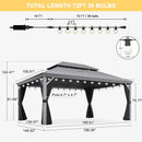 PURPLE LEAF Patio Gazebo for Pool Light Grey Hardtop Galvanized Steel Roof with String Lights-milky