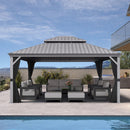 PURPLE LEAF Patio Gazebo for Pool Light Grey Hardtop Galvanized Steel Roof with Upgraded Curtains