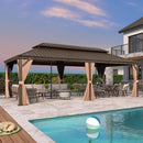PURPLE LEAF Outdoor Hardtop Gazebo for Garden Bronze Double Roof Aluminum Frame Pavilion with Reinforcement Support Rod
