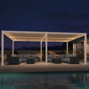 PURPLE LEAF Caesar LED Louvered Pergola with Integrated Solar Strip Lights Adjustable Aluminum Louvers Wind Resistant Pergolas for Patio Dining Deck Garden Yard White
