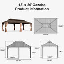 PURPLE LEAF Outdoor Hardtop Gazebo for Garden Bronze Double Roof Aluminum Frame Pavilion with Reinforcement Support Rod