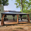 PURPLE LEAF Outdoor Hardtop Gazebo for Garden Bronze Double Roof Aluminum Frame Pavilion with String Lights-milky