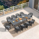 PURPLE LEAF Modern Outdoor Dining Table with 6/8/10 Seats, All-Weather Aluminum Table and Rattan Chairs with Cushions, Champagne