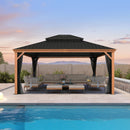 PURPLE LEAF Hardtop Gazebo for Patio Wood Grain Aluminum Frame Awning with Netting