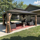 PURPLE LEAF Outdoor Hardtop Gazebo for Garden Bronze Double Roof Aluminum Frame Pavilion with String Lights-milky