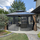 PURPLE LEAF Outdoor Hardtop Gazebo for Garden Bronze Double Roof Aluminum Frame Pavilion with String Lights-milky