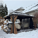 PURPLE LEAF Outdoor Hardtop Gazebo for Garden Bronze Double Roof Aluminum Frame Pavilion with String Lights-milky
