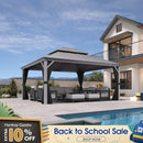 PURPLE LEAF Patio Gazebo for Pool Light Grey Hardtop Galvanized Steel Roof with Upgraded Curtains
