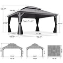 PURPLE LEAF Patio Gazebo for Pool Light Grey Hardtop Galvanized Steel Roof with Reinforcement Support Rod