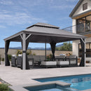 PURPLE LEAF Patio Gazebo for Pool Light Grey Hardtop Galvanized Steel Roof with Reinforcement Support Rod