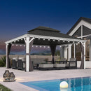 PURPLE LEAF White Gazebo for Modern Patio Double Galvanized Steel Roof Awning and Upgrade Curtain with Lights-milky