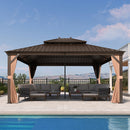 PURPLE LEAF Outdoor Hardtop Gazebo for Garden Bronze Double Roof Aluminum Frame Pavilion with Reinforcement Support Rod