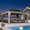 PURPLE LEAF White Gazebo for Modern Patio Double Galvanized Steel Roof Awning and Upgrade Curtain with Lights-clear