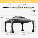 PURPLE LEAF Patio Gazebo for Pool Light Grey Hardtop Galvanized Steel Roof with String Lights-milky