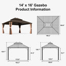 PURPLE LEAF Outdoor Hardtop Gazebo for Garden Bronze Double Roof Aluminum Frame Pavilion with String Lights-clear