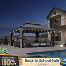 PURPLE LEAF Patio Gazebo for Pool Light Grey Hardtop Galvanized Steel Roof with String Lights-clear
