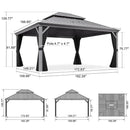 PURPLE LEAF Patio Gazebo for Pool Light Grey Hardtop Galvanized Steel Roof with Upgraded Curtains