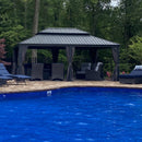 PURPLE LEAF Patio Gazebo for Backyard Grey Hardtop Galvanized Steel Roof Awning with Upgrade Curtain